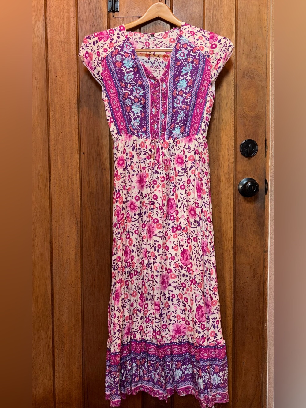 Fall Deep Fuchsia Floral Maxi Dress with Purple Accent
